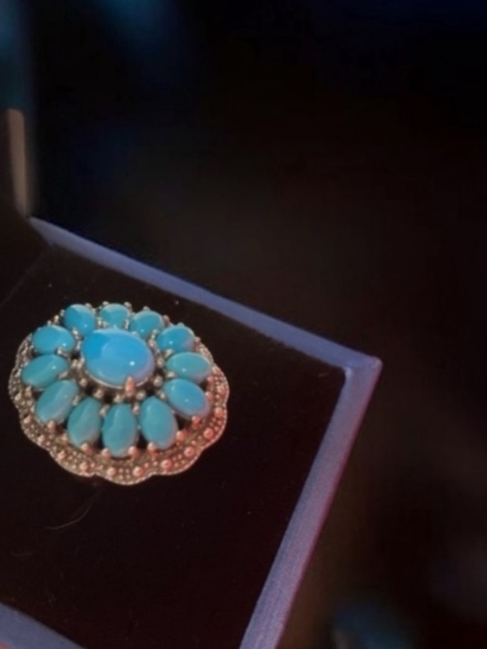 Sleeping Beauty Turquoise Squash Blossom Ring  size 5-5.25 ~ Exquisite